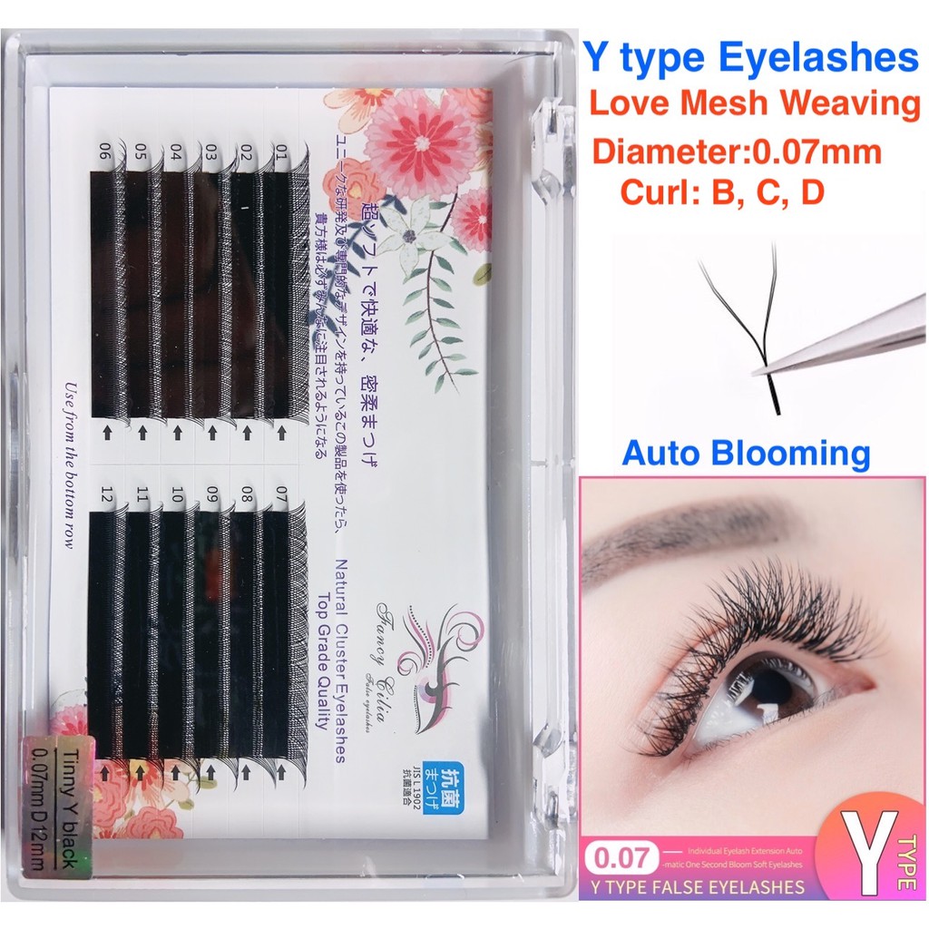 Lông mi nối dài bằng lông chồn tạo hình chữ Y 0.07mm nhiều kiểu dáng tùy chọnY Type Eyelashes Extension love braided YY shape Mink Eyelashes Natural Black Curve  C D DD 0.07mm Tiny Y type eyelashes extension make up