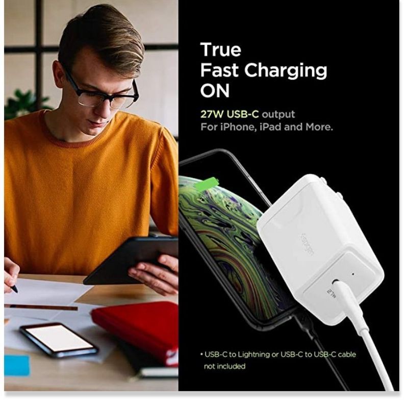 Củ sạc nhanh Spigen PD 27W và cáp C ra Lightning RP-CB050 RavPower cho Iphone 11, Iphone 12 [Music4U]