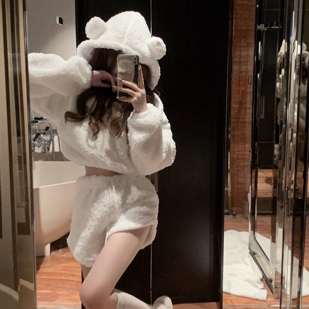 Áo Sweater Dệt Kim Dáng Ôm Phối Lông Dày Lưng Cao Kiểu Retro