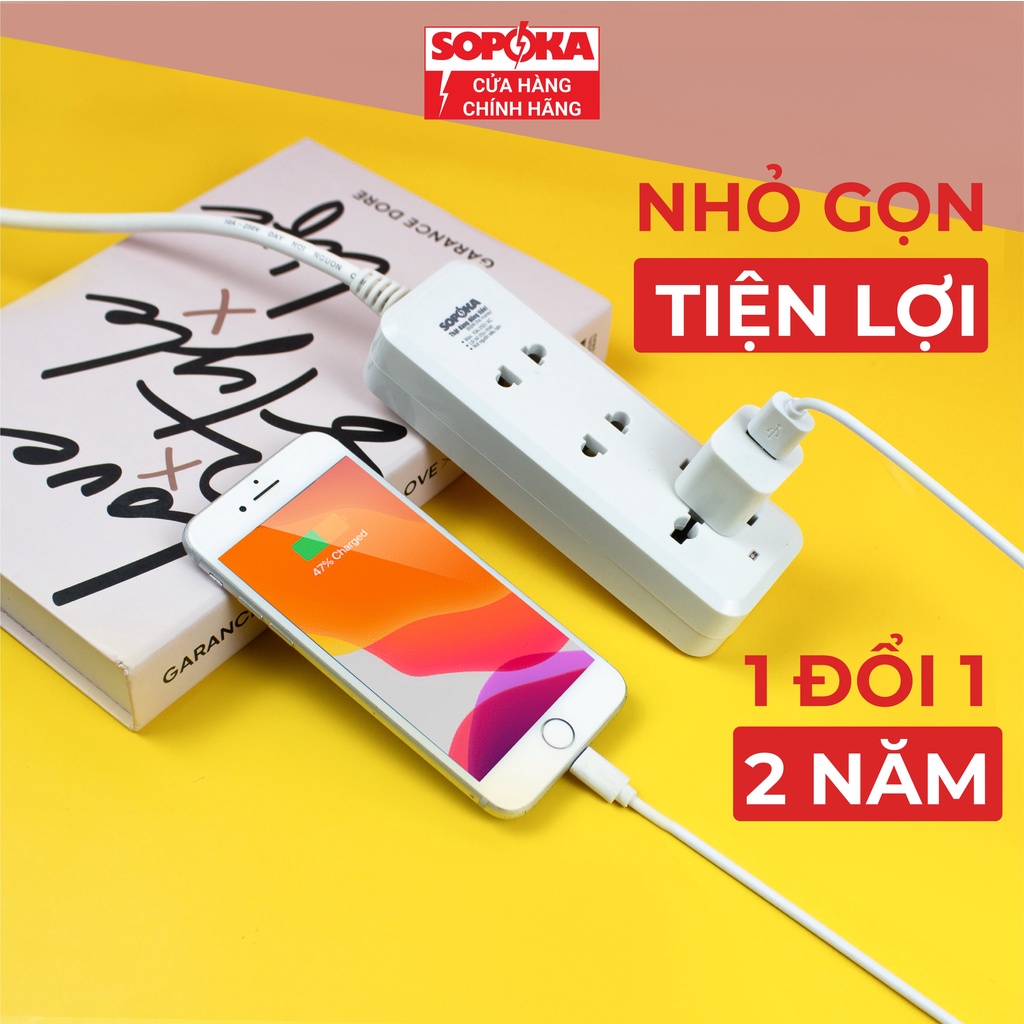 Ổ 3 cửa chịu tải 2200W SOPOKA 3C2 dây 2,5M-4,5M