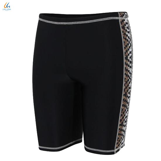 Bộ đồ bơi nam Lan Hạnh thân rời, áo tay dài quần shorts Đen họa tiết 21088-DE104