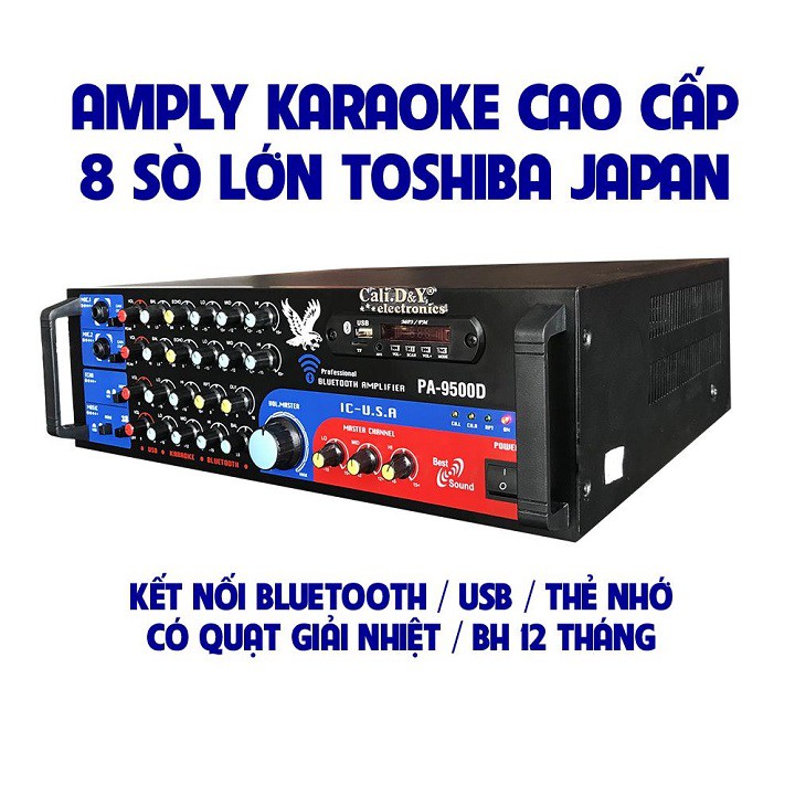 [Tặng dây AV và 2 chống lăn micro] Amply Karaoke Cali DY 9500D Ampli USB Bluetooth Nghe Nhạc Cali.D&amp;Y PA-9500D