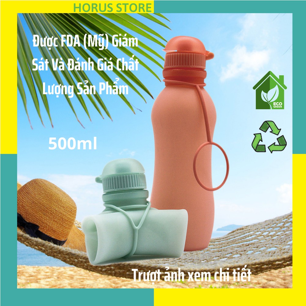 Bình Nước Thể Thao Gấp Gọn Silicon 600ml Cao Cấp Cầm Tay Dễ Mang Đi Du Lịch Dã Ngoại