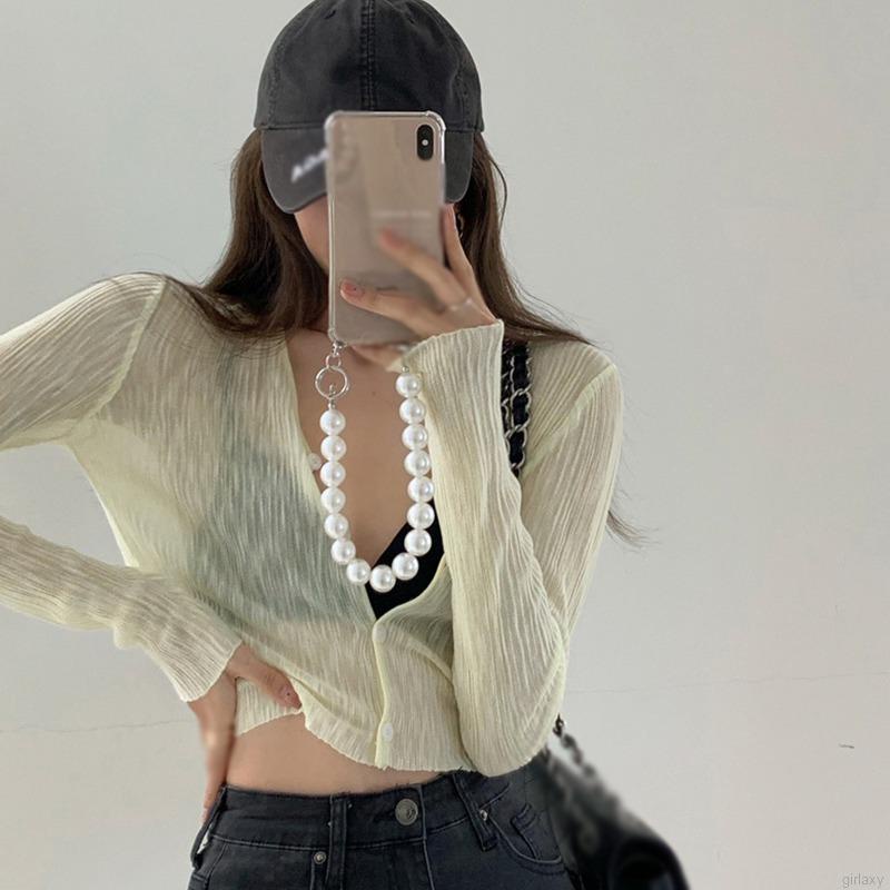 Áo Cardigan Dệt Kim Tay Dài Cổ Chữ V Màu Sắc Đơn Giản Phong Cách Hàn Quốc Thời Trang Mùa Hè Cho Nữ