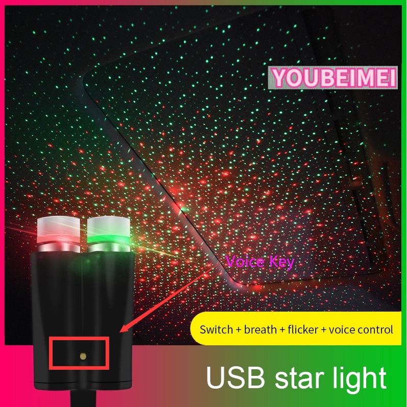 Đèn LED laser USB Ánh Sáng Đỏ Chiếu Hình Ngôi Sao Tạo Không Khí Trên Nóc Xe Hơi