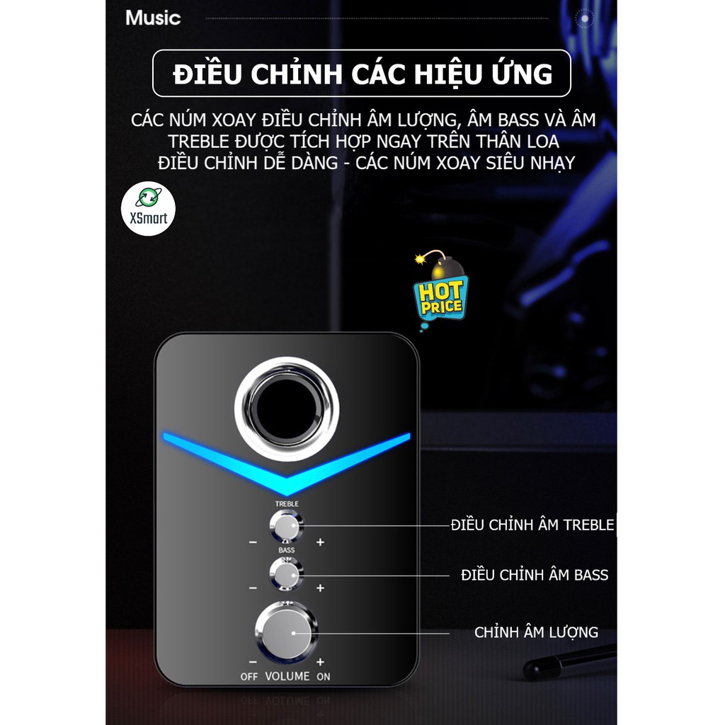 Loa Vi Tính D-221 ⚡FreeShip⚡ SUPER BASS cực đã, có LED, dòng loa máy tính cao cấp cho laptop, pc, điện thoại