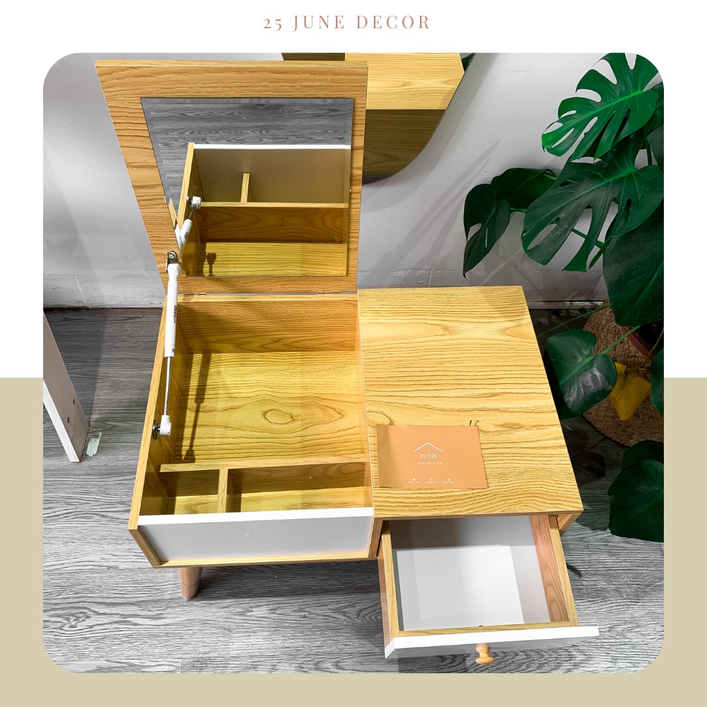 🌟MIỄN SHIP🌟 Bàn Trang Điểm Ngồi Bệt, Bàn Phấn Có Gương Gỗ MDF Cao Cấp Chịu Lực Cao - 25 June Decor