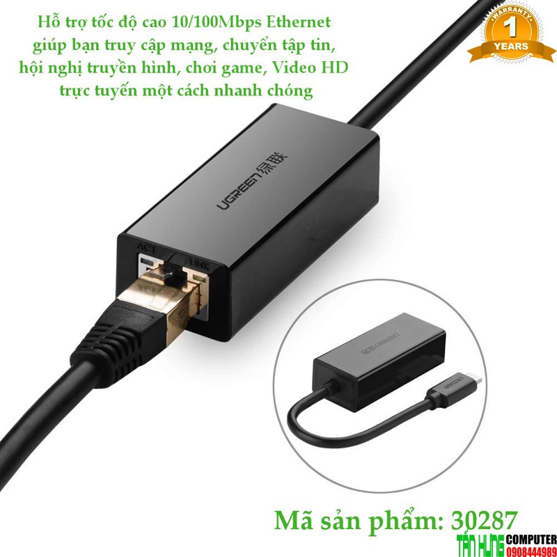 Cáp chuyển USB TYPE C to LAN Ugreen 30287 Cao Cấp Chính Hãng UG 30287