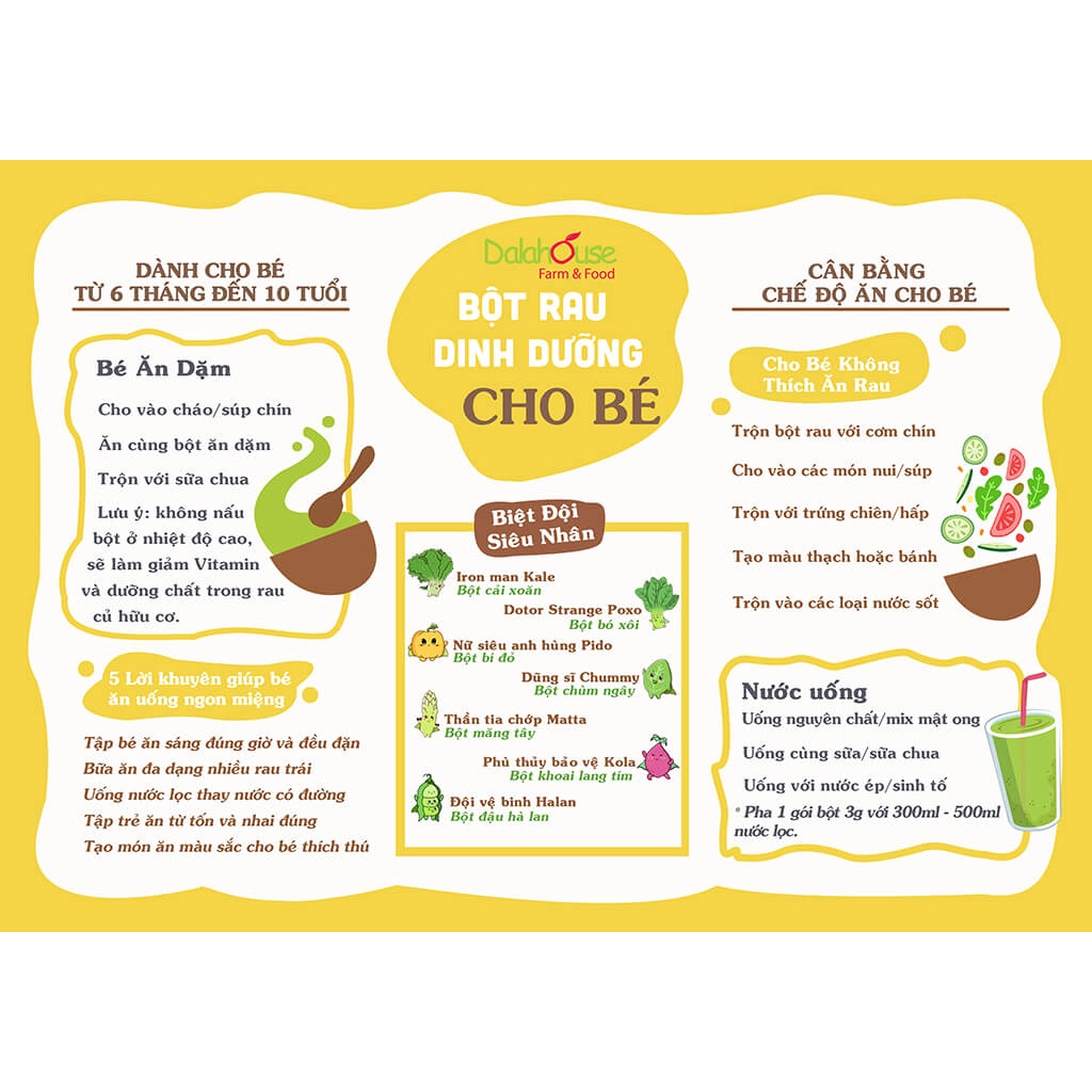 Bột rau củ hữu cơ cho bé ăn dặm Dalahouse lẻ 1 gói - Nhà Mỡ