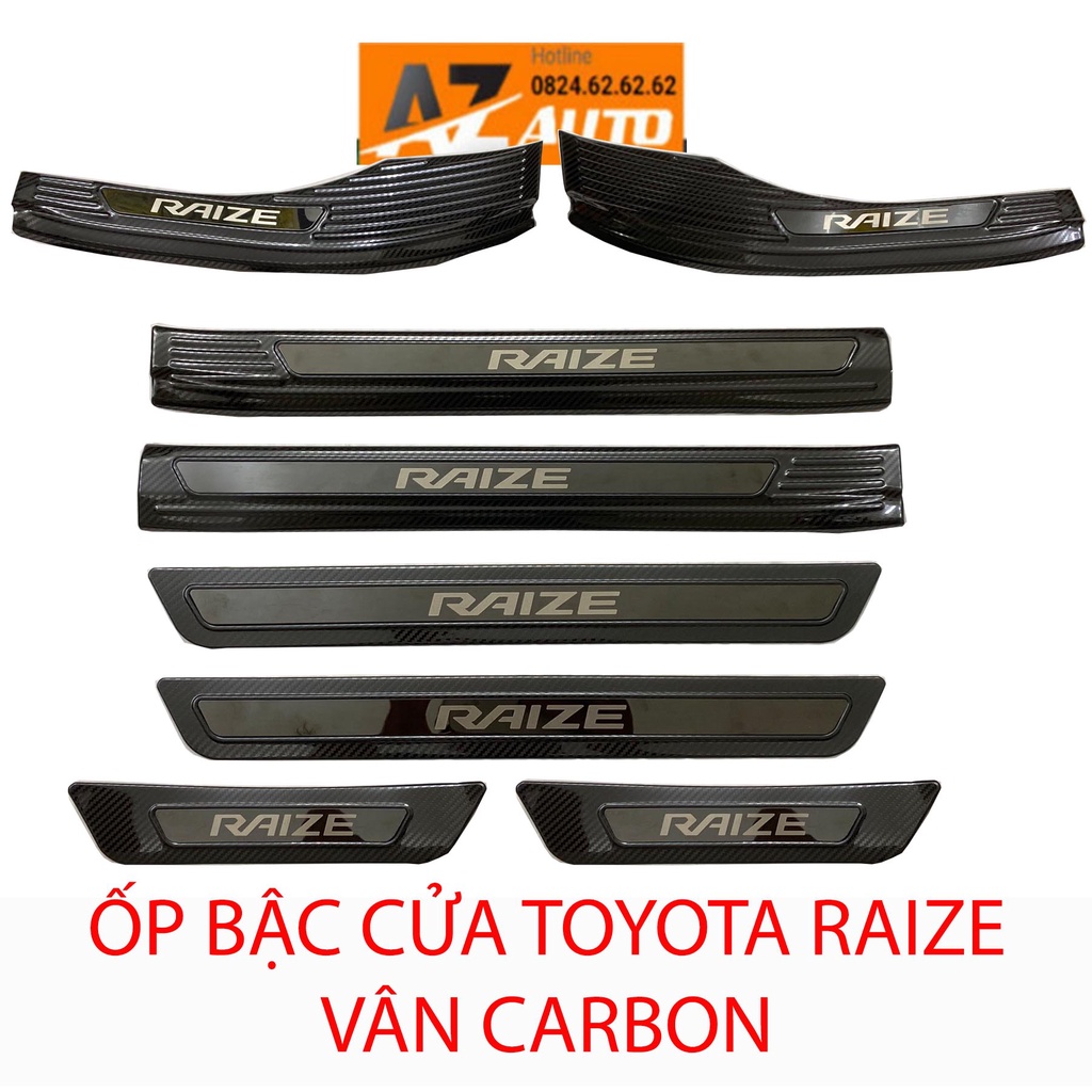 Ốp Bậc Cửa, Nẹp Bước Chân Toyota Raize 2021 - 2023, Vân Carbon Cao Cấp Tặng kèm keo dán