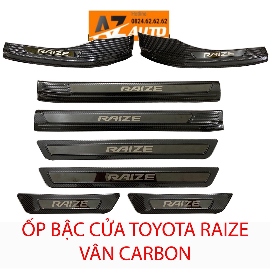 Ốp Bậc Cửa, Nẹp Bước Chân Toyota Raize 2021 - 2022, Vân Carbon Cao Cấp Tặng kèm keo dán