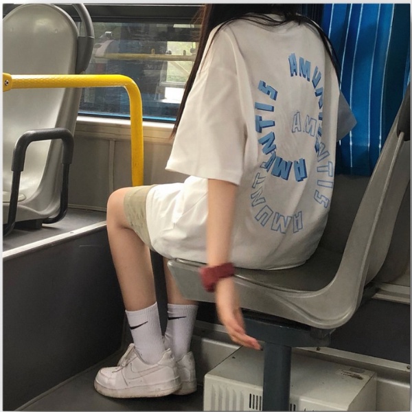 Áo thun tay lỡ Logo Chữ Xanh ❤️ Áo phông oversize form rộng unisex  nam nữ - A10 - Happy Style