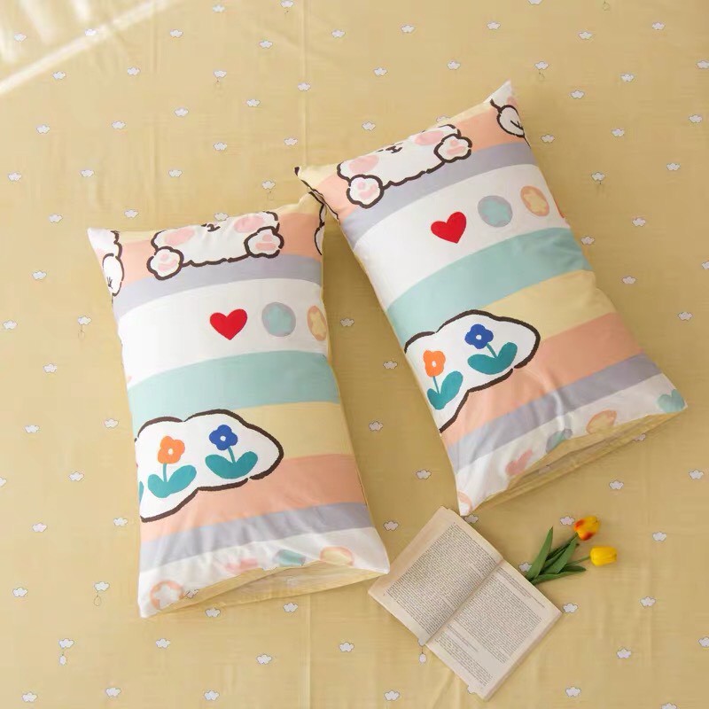 Bộ Chăn Ga Cotton Poly Emmidecor Mẫu thỏ hồng phiên bàn mới 2020