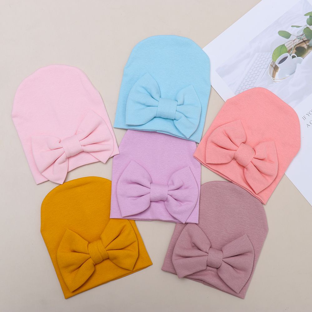 Mũ trùm đầu thắt nơ chất liệu cotton mềm mại cho bé MIHAN1