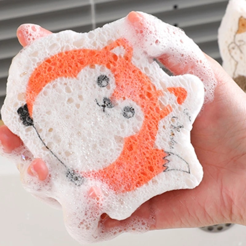 Miếng bọt biển bằng bột gỗ nến thiết kế hình động vật dễ thương dùng để rửa chén tiện dụng