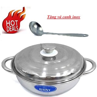 Nồi nấu lẩu Inox 5 dem Nắp Inox Rainy + Tặng vá canh