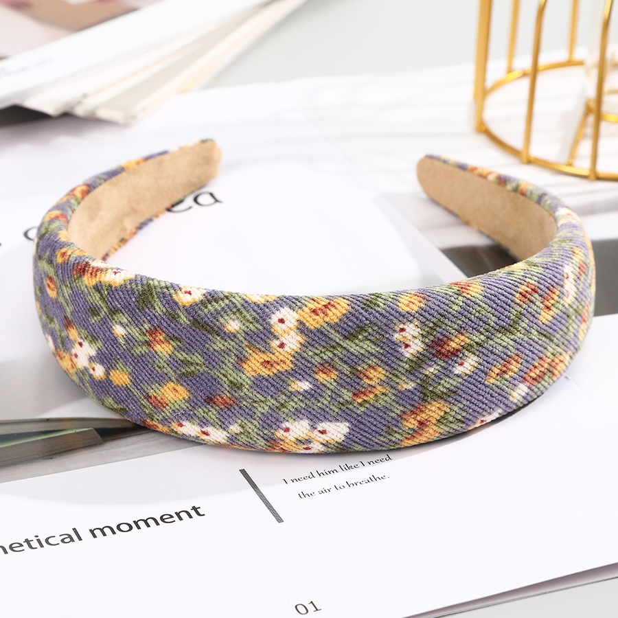 Băng đô vải nhung bản rộng in hoa thời trang Hàn Quốc cổ điển cho nữ