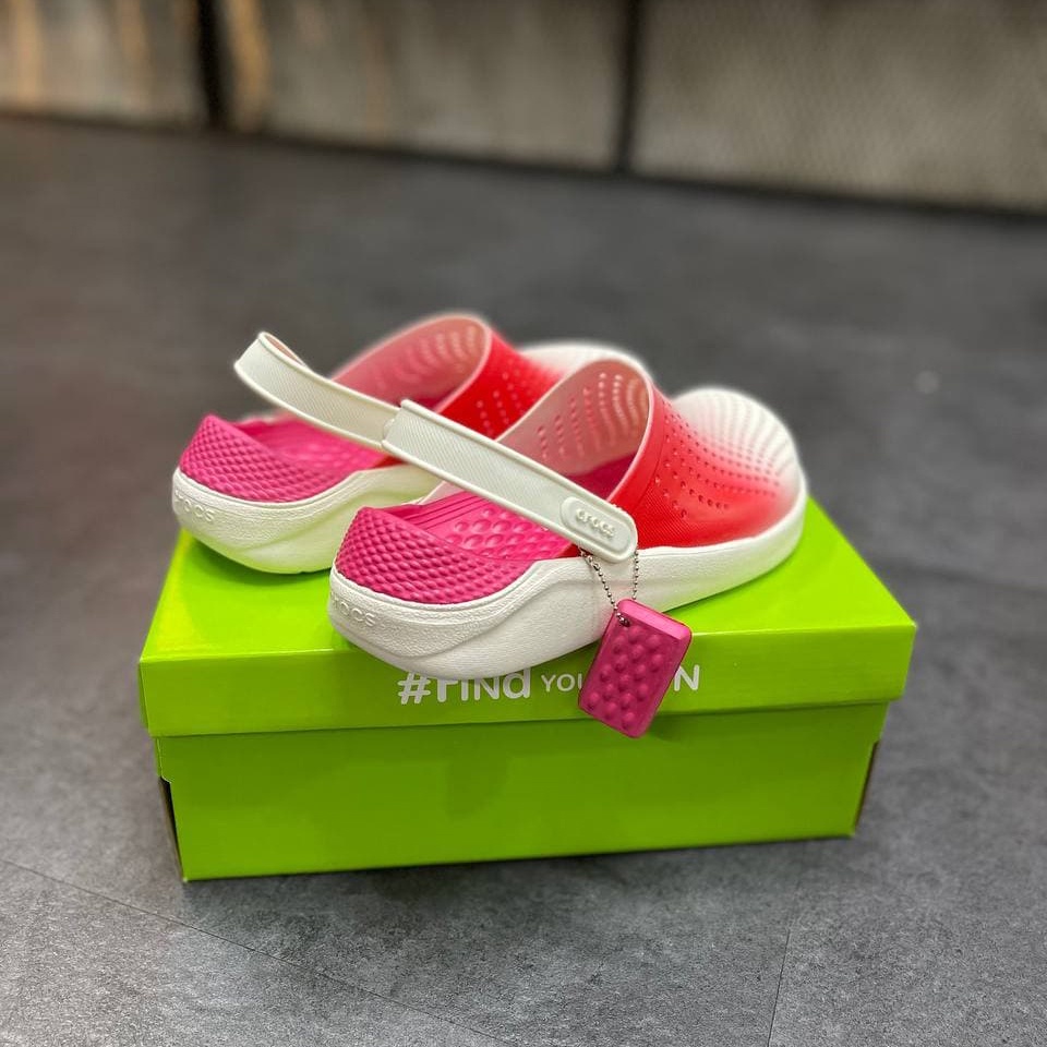 LCC - Dép Crocs Was Trắng Hồng, Sục Nam Nữ Literide Clog Camo Đi Mưa Cao Cấp - Sấu Vui Vẻ