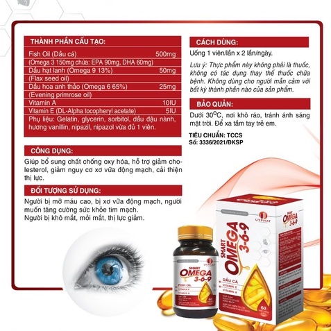 Omega 3, Omega 369 Uy Phat Pharma, Viên uống bổ mắt giúp cải thiện thị lực, giảm CHOLESTEROL, bổ sung VITAMIN - Hộp 30v