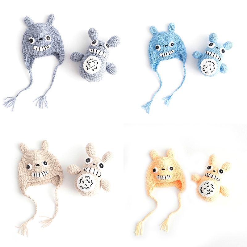 Set 2 Mũ Beanie Dệt Kim Đính Tai Thú Dễ Thương Làm Phụ Kiện Chụp Ảnh Cho Bé Sơ Sinh