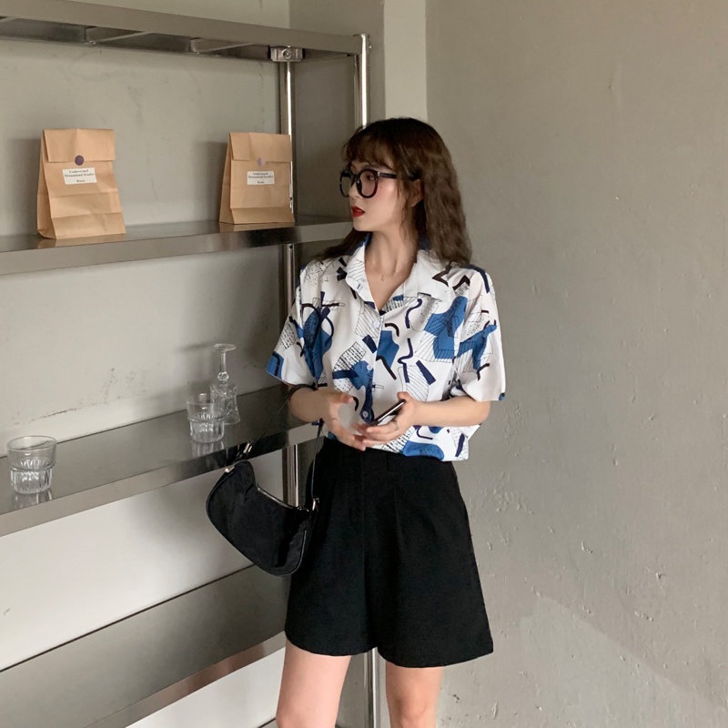 Áo Sơ Mi Tay Ngắn In Họa Tiết Cổ Điển Thời Trang Cho Nữ