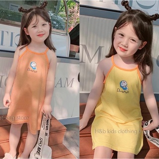 Váy 2 dây cotton thông hơi hình Doraemon bé gái