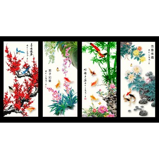 Tranh đính đá 5D tự làm,tranh bộ tứ quý 4 đào ,cúc,trúc,lan