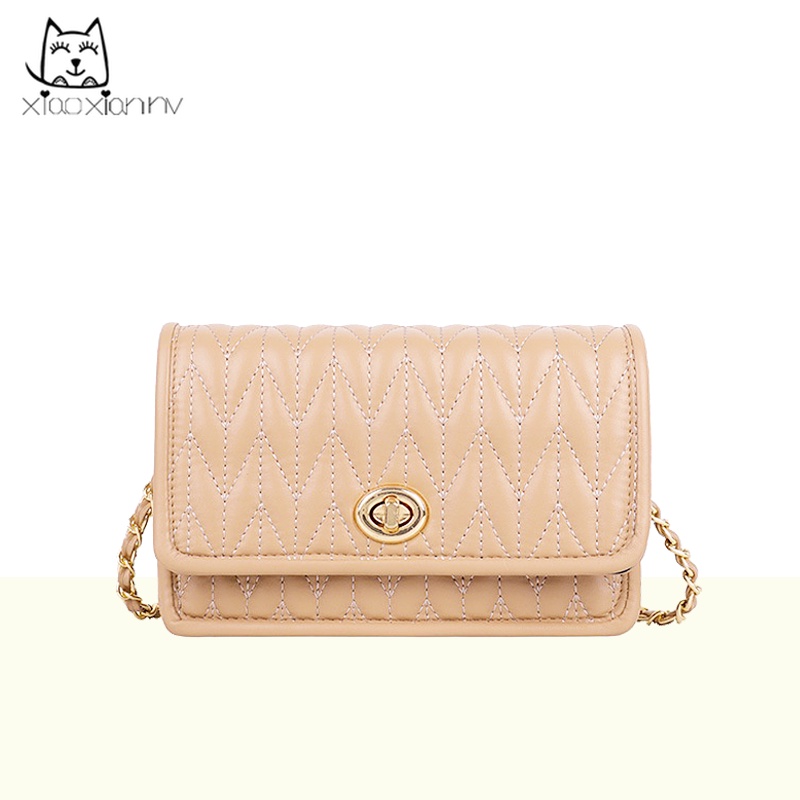 Túi đeo vai hình vuông cỡ nhỏ thêu họa tiết phối dây xích thời trang mùa thu 2021