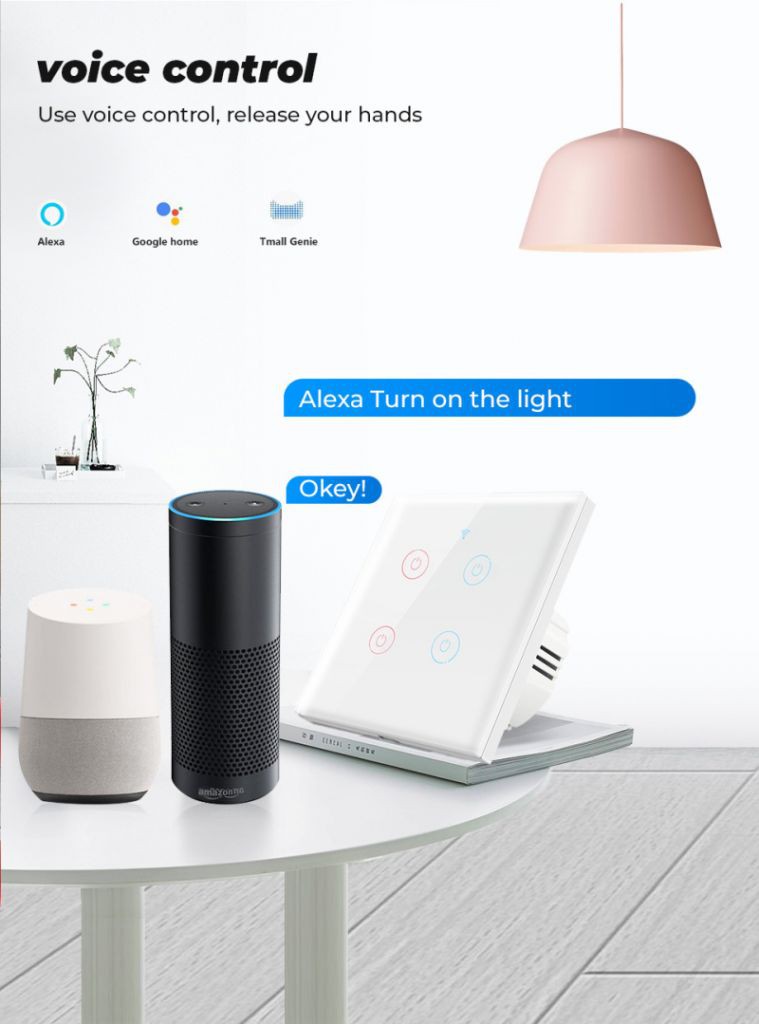 Công Tắc Cảm Ứng Thông Minh Wifi 1 / 2 / 3 / 4 433mhz Cho Alexa Và Google Home