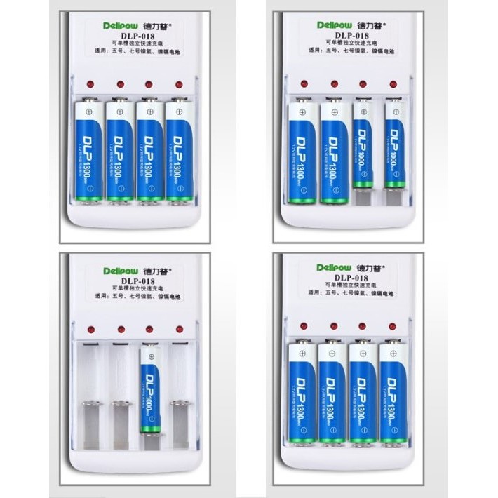 _ Dock sạc và 4 Pin AA sạc Delipow 1.2V 1300mAh