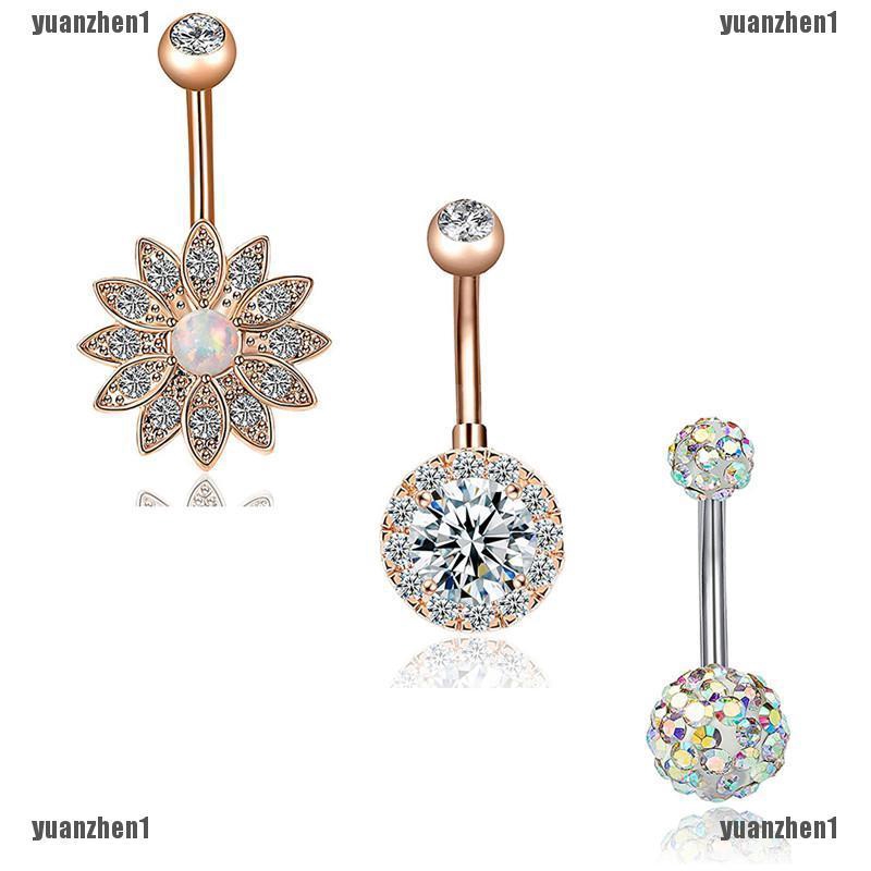 Set 3 Khuyên Rốn Chất Liệu Thép Không Gỉ Đính Đá Opal