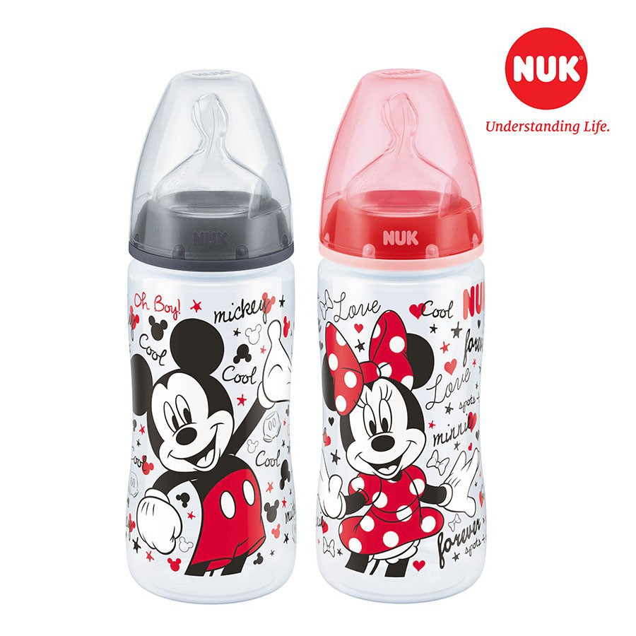 (Chính hãng)Bình sữa NUK nhựa PP Mickey 300ml núm ti Silicone
