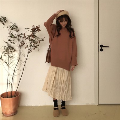 Áo len nữ form rộng xẻ vạt màu Vintage