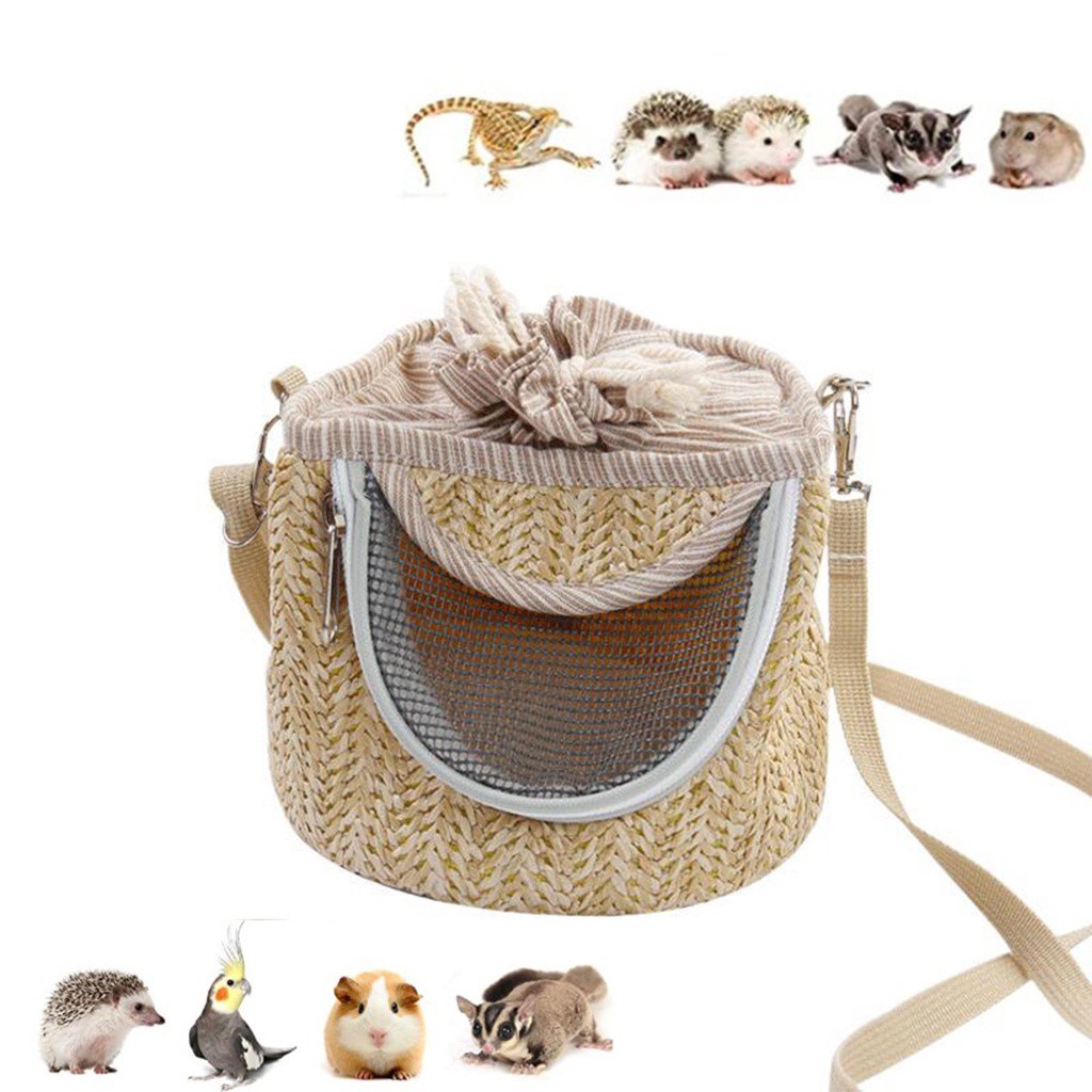Túi đựng chuột cảnh/ hamster bằng rơm phối lưới thoáng khí nhỏ gọn tiện lợi khi đi chơi