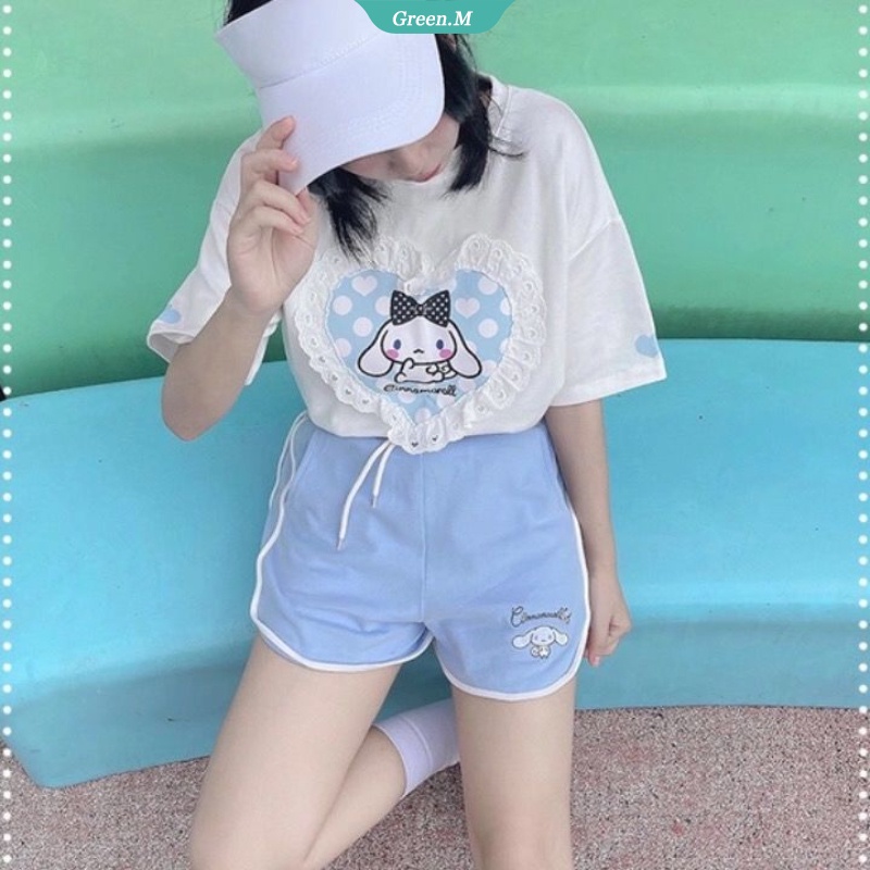 SANRIO Quần Short Thể Thao Lưng Thun Co Giãn In Họa Tiết Hoạt Hình Kuromi Cinnamoroll Dễ Thương Thời Trang Làm Quà Tặng Cho Bạn Gái