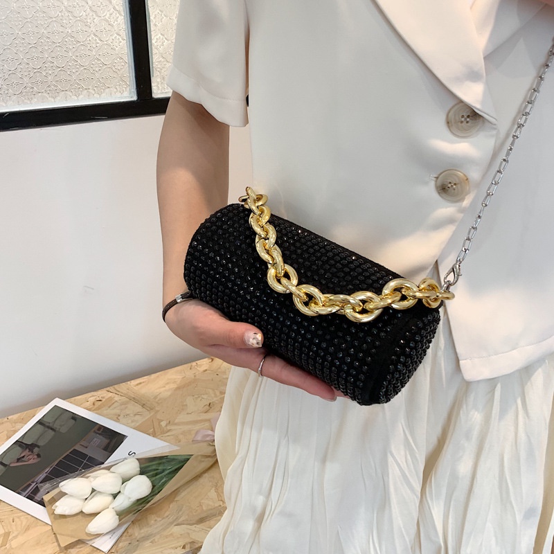 Túi JASMIN NOIR đeo chéo đính kim cương nhân tạo phối dây xích thời trang cho nữ