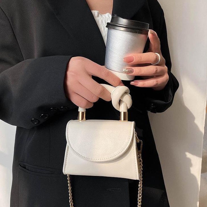 Túi Xách Đeo Vai Hình Vuông Cỡ Nhỏ Phối Dây Đeo Sợi Xích Thời Trang Cho Nữ