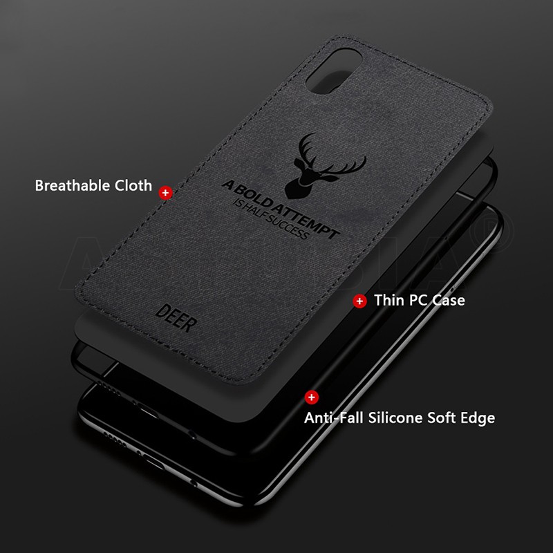 Case iPhone 6 6S 7 8 Plus X XR Xs Max Fabric Silicone Deer Phone Casing