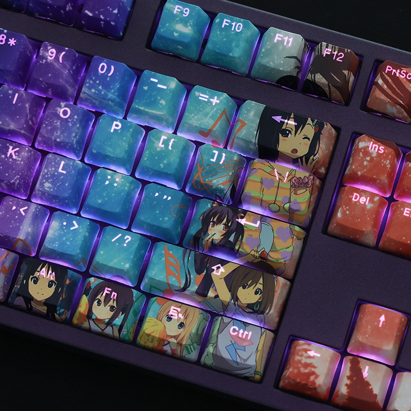 K-ON Theme Keycaps Hirasawa Yui Keycaps OEM Profile PBT Thuốc nhuộm thăng hoa Bàn phím cơ Keycaps Anime Keycaps ThroughL Light Keycaps 108 phím