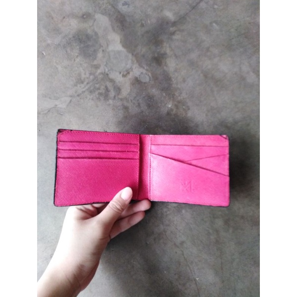 Ví da bò saffiano đen phối hồng cánh sen Leather World LW104