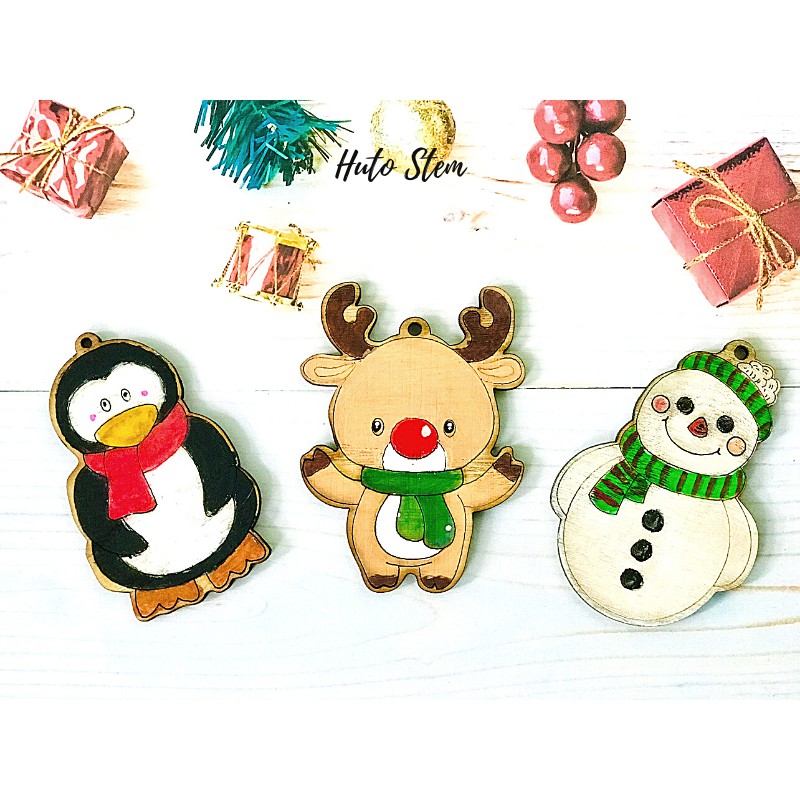 Tô Màu Giáng Sinh, Tô Màu Gỗ Tự Chọn Mẫu, Tặng Kèm Dây Gai Trang Trí, Tô Màu Noel