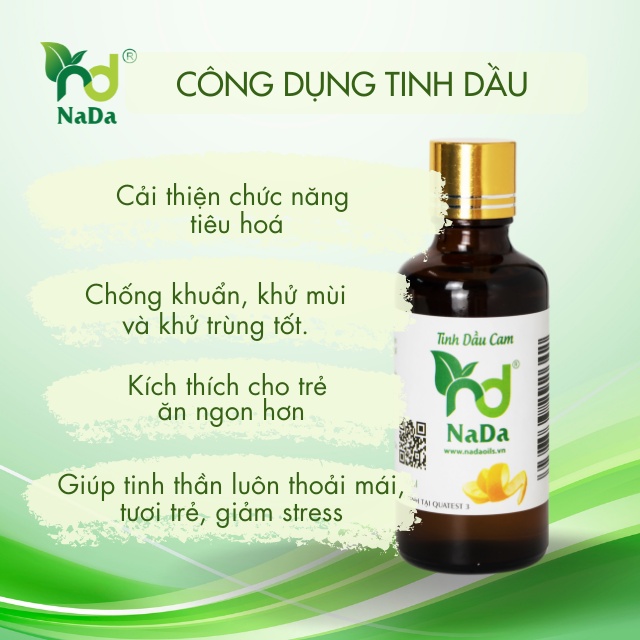 Tinh dầu Cam nguyên chất Nada | Kiểm định QT3 | Cải thiện tiêu hóa, đuổi muỗi, khử mùi, sát khuẩn.