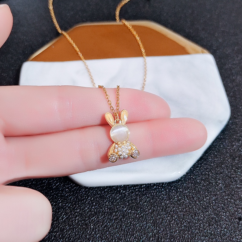Dây chuyền JIUDUOLAN thép titan mặt gấu hoạt hình đính đá opal nhân tạo thời trang ngọt ngào