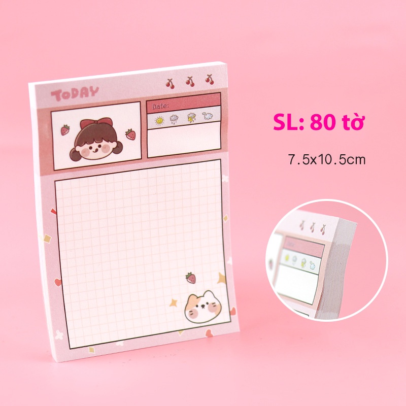 Giấy note Puha , giấy ghi chú họa tiết cute dễ thương tập 80 tờ- GN01