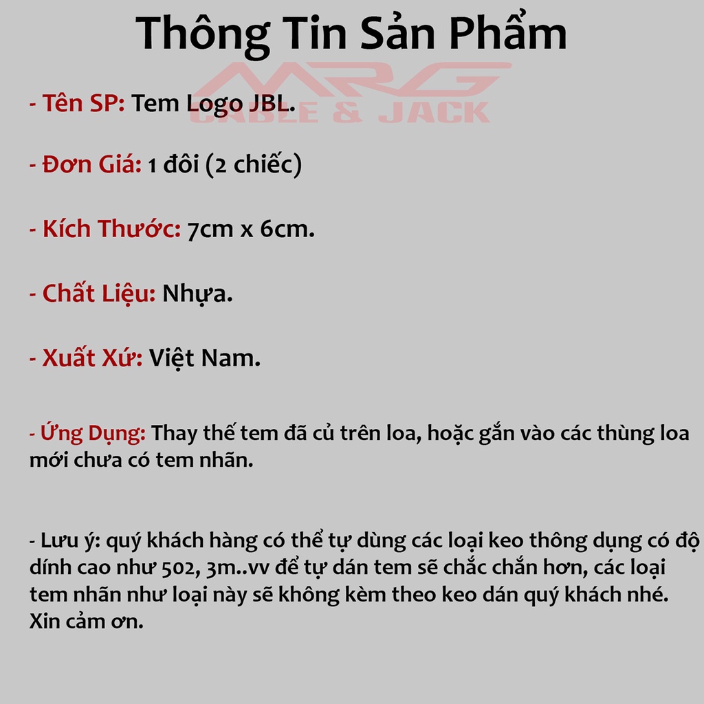Tem Loa JBL 7cm x 6cm, nhựa đen, giá 1 đôi .
