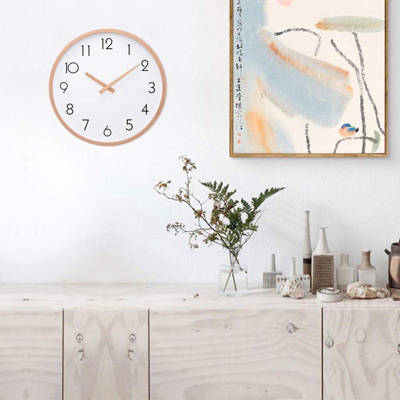 Đồng Hồ Gỗ Treo Tường 12 Inch Không Tiếng Ồn Phong Cách Vintage