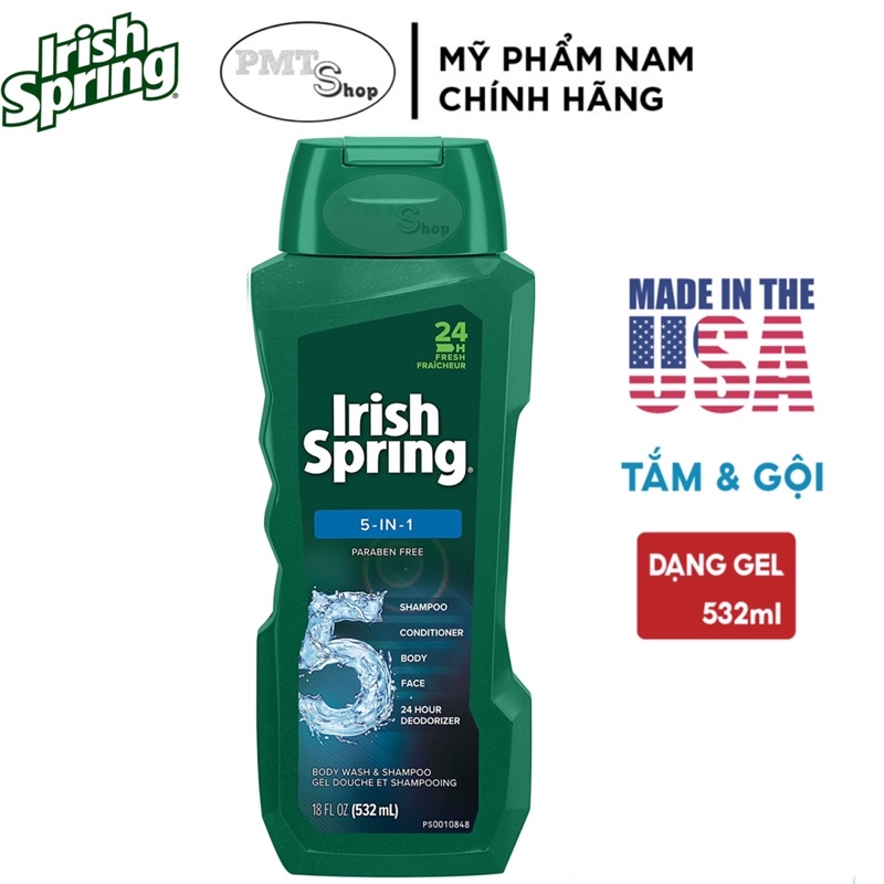 Sữa Tắm nam Irish Spring 532ml Original | Deep Action Scrub | 5in1