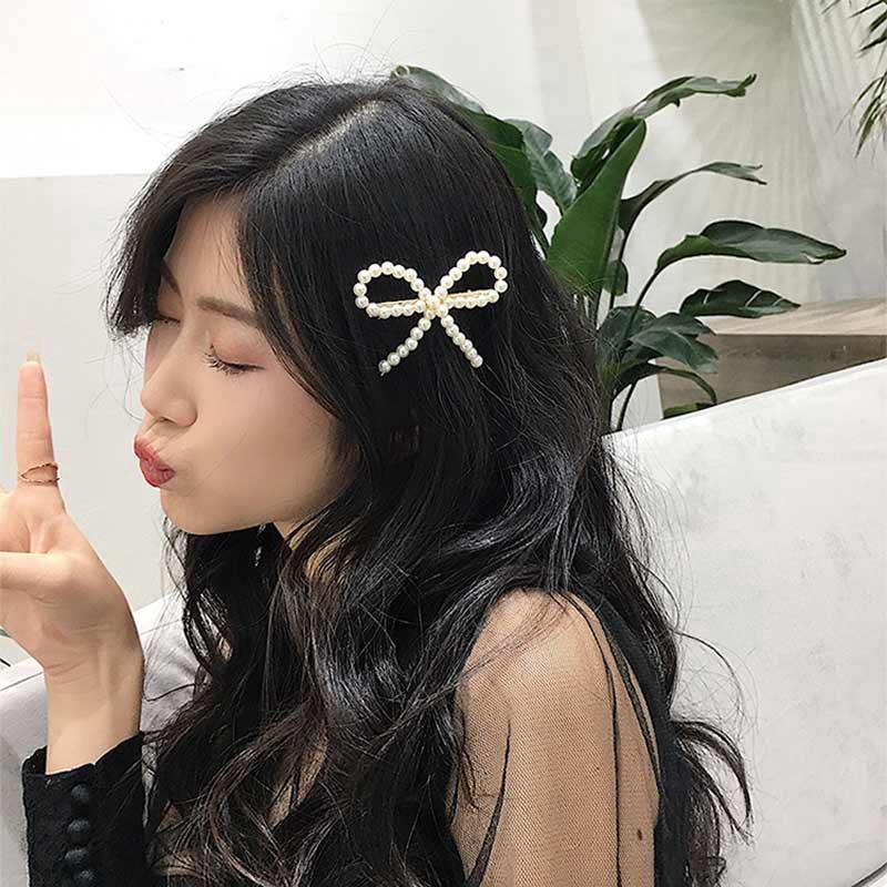 Kẹp Tóc Hình Nơ Đính Ngọc Trai Xinh Xắn Cho Nữ