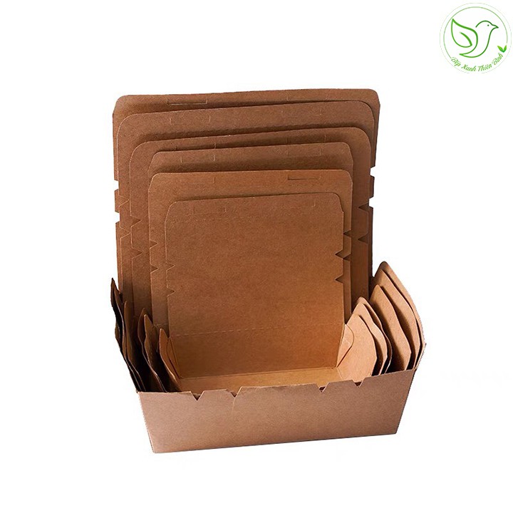 10 Hộp giấy đựng thức ăn dùng một lần tiện lợi an toàn, chất liệu giấy Kraft nâu bảo vệ môi trường