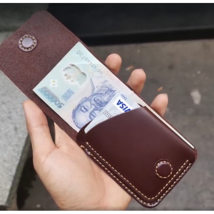 XẢ KHO CUỐI NĂM Ví Slim Wallet Da Bò May Thủ Công Handmade